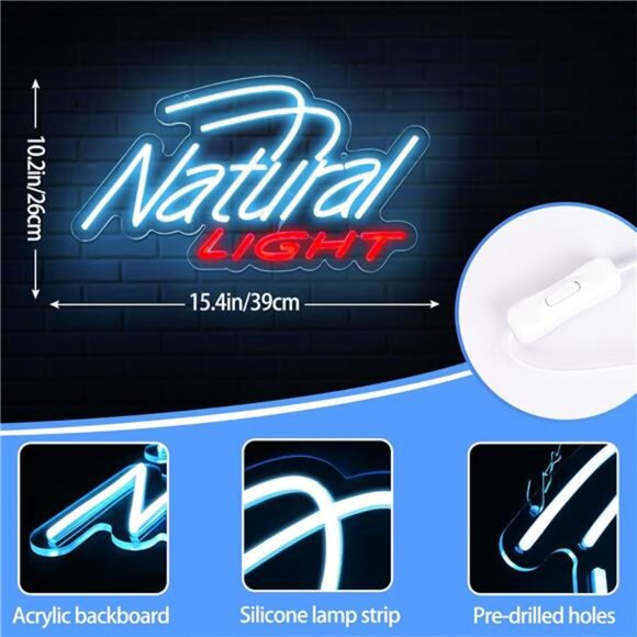 Natural Light LED Beer Neon Sign Wall Decor Bar light Bedroom Business Man Cave - Picture 3 of 7